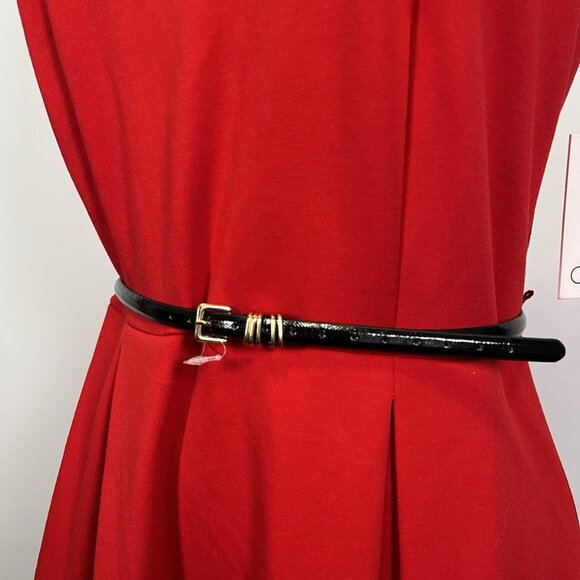 Calvin Klein Dress Fit Flare Cocktail Pleated Belted Red Black Women’s 6 NWT - Picture 7 of 8